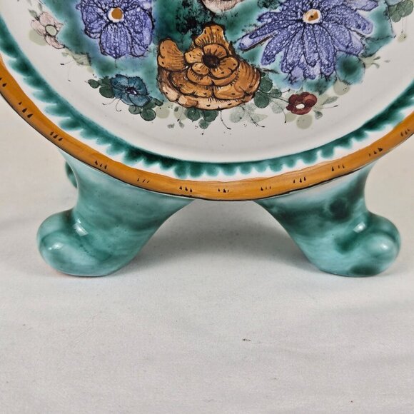 Vintage Hand Painted Footed Ceramic Water Pitcher Green White Floral Signed 1994 - Picture 7 of 16